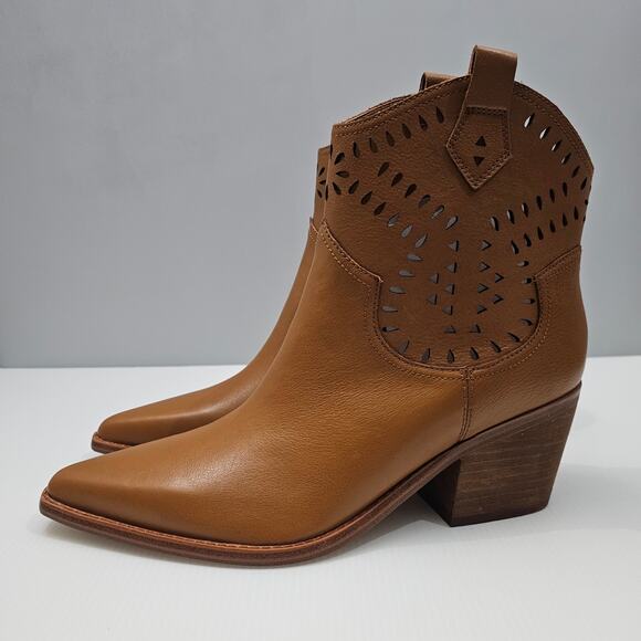 NEW Marc Fisher LTD Elyma Ankle Boot Womens 10 Tan Leather Pointed Toe Western - Picture 1 of 14